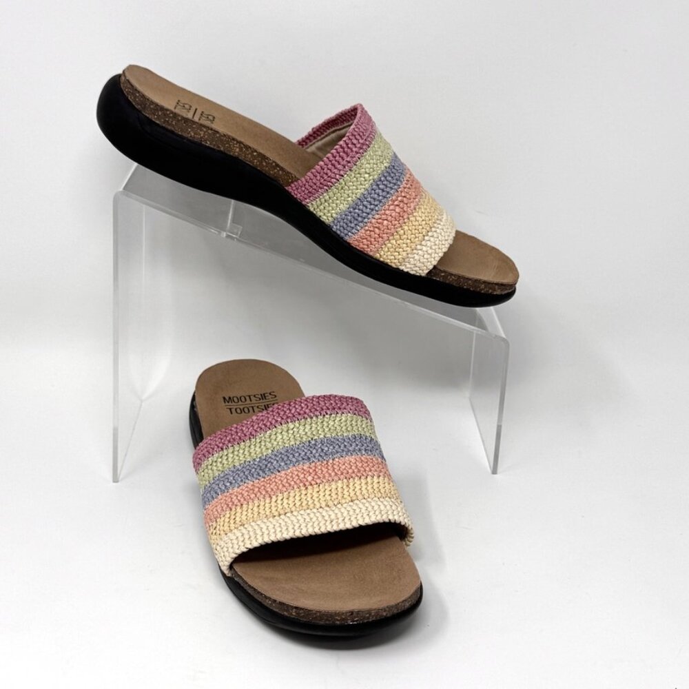 Mootsies Tootsies Womens Raffia Rainbow Weave Cork Heel Slip On Mule  Size 8